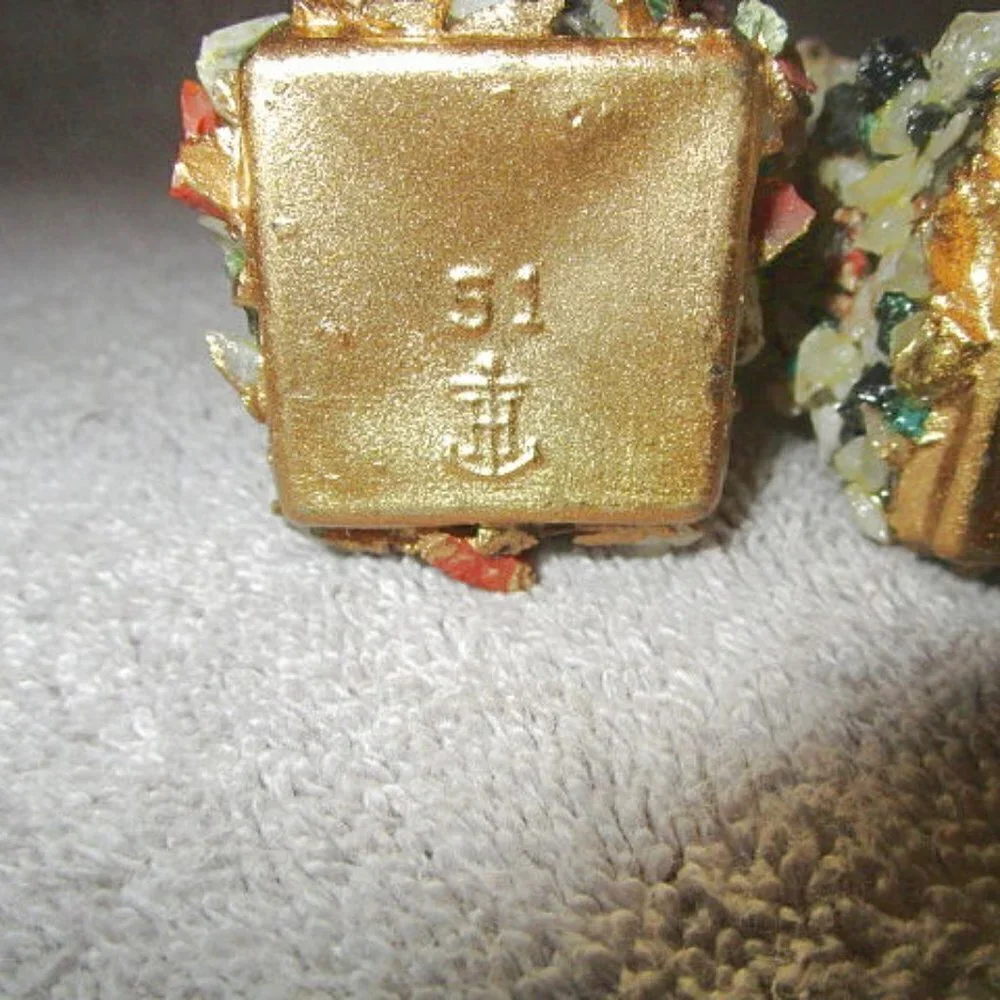 Vtg Gemstone Crystals Salt & Pepper Shakers Set Of 2 Minerals Gold Gilt Marked